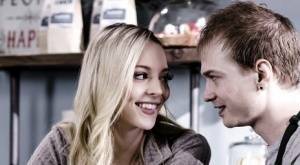 Young blonde Lily Larimar has sex with a guy while they're working in cafe on dollser.com