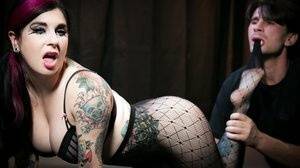 Tattooed slut in ripped pantyhose gives head and enjoys hard anal drilling on dollser.com