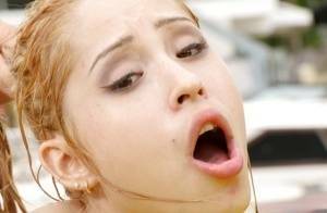 Young Latina slut Goldie Ortiz taking cumshot in mouth outdoors on dollser.com