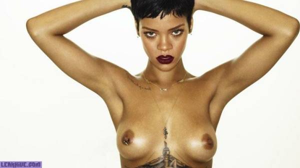 Sexy topless Rihanna for Unapologetic on dollser.com
