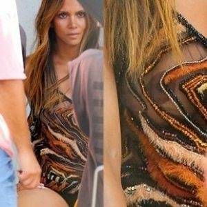 Delphine HALLE BERRY SHOWS OFF HER OLD TIT IN A SEE THROUGH TOP on dollser.com