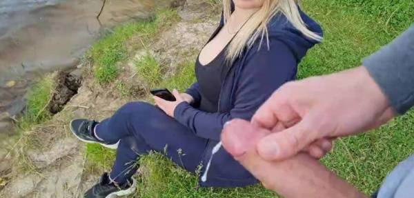 Man flashes cock in public and cumshot near blonde girl on dollser.com