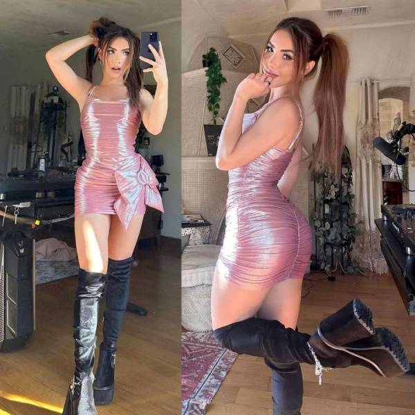 Andrea Botez Sexy Shiny Pink Sequin Dress Set Leaked - Usa - Canada on dollser.com