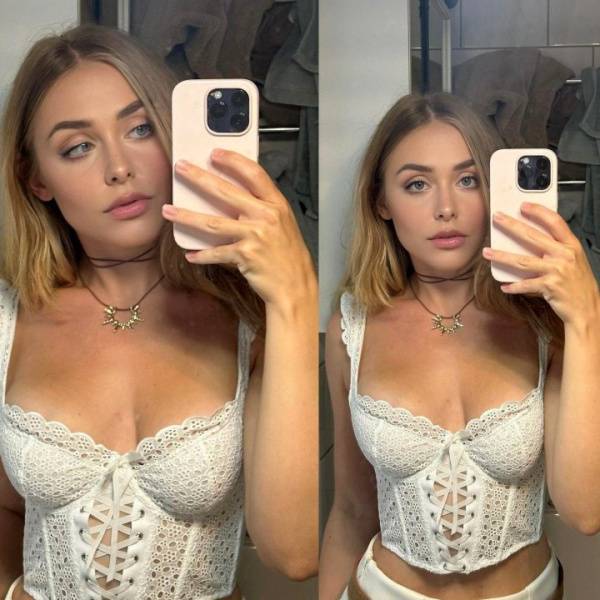 Melina Goransson White Lace Crop Top Selfie Set Leaked on dollser.com